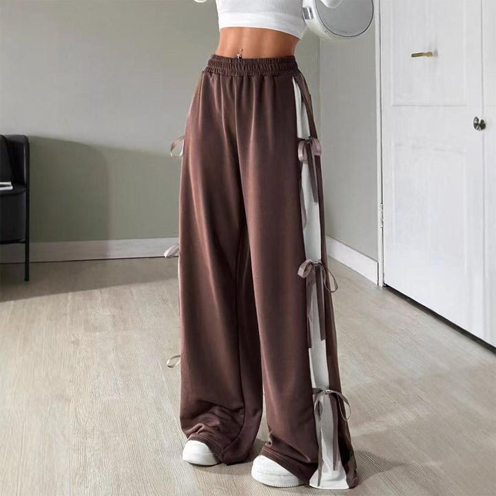 Women's Baggy Sweatpants Bow Tie Elastic Waist Casual Wide Leg Sports Pants with Pocket for Daily Running accepted