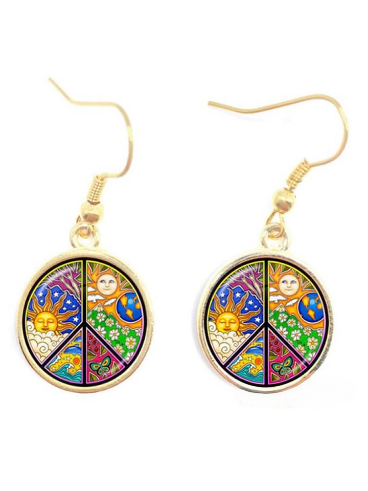 Hippie Psychedelic Moon And Stars Art Pattern Earrings