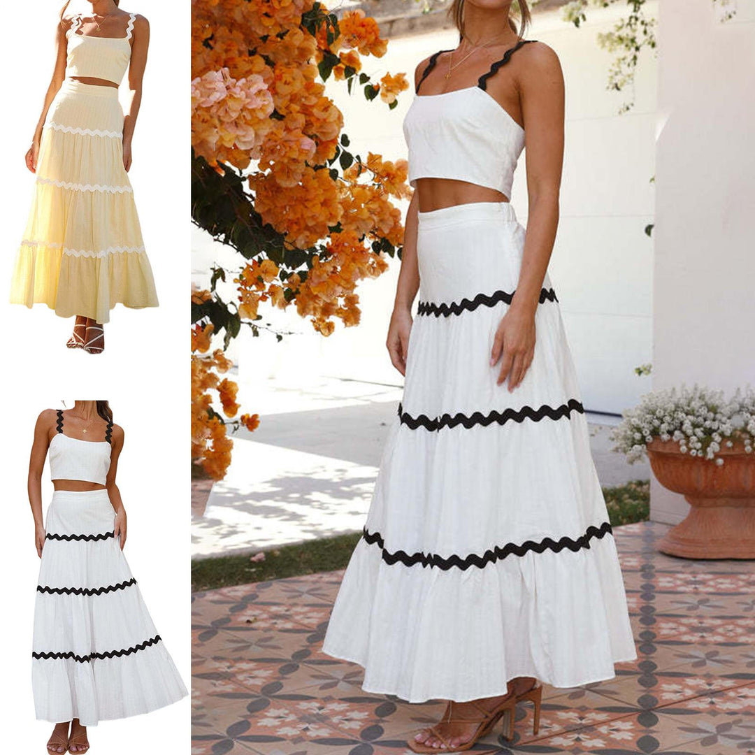 Crop Top Skirt Set for Women Two Piece Flowy Maxi Skirt and Spaghetti Strap Top Matching Set Daily Wear easy to use