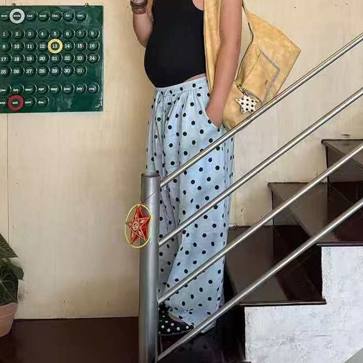 Baggy Wide Leg Pants for Women Dot Print Elastic Waist Wide Leg Palazzo Pants with Pockets for Daily Wear sturdy