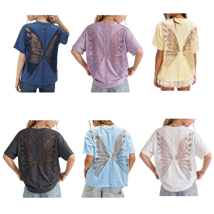 Cut Out Tops for Women Butterfly Cut Out Back Fashion Casual T Shirts Loose Fit Basic Tops for Going Out newcomer