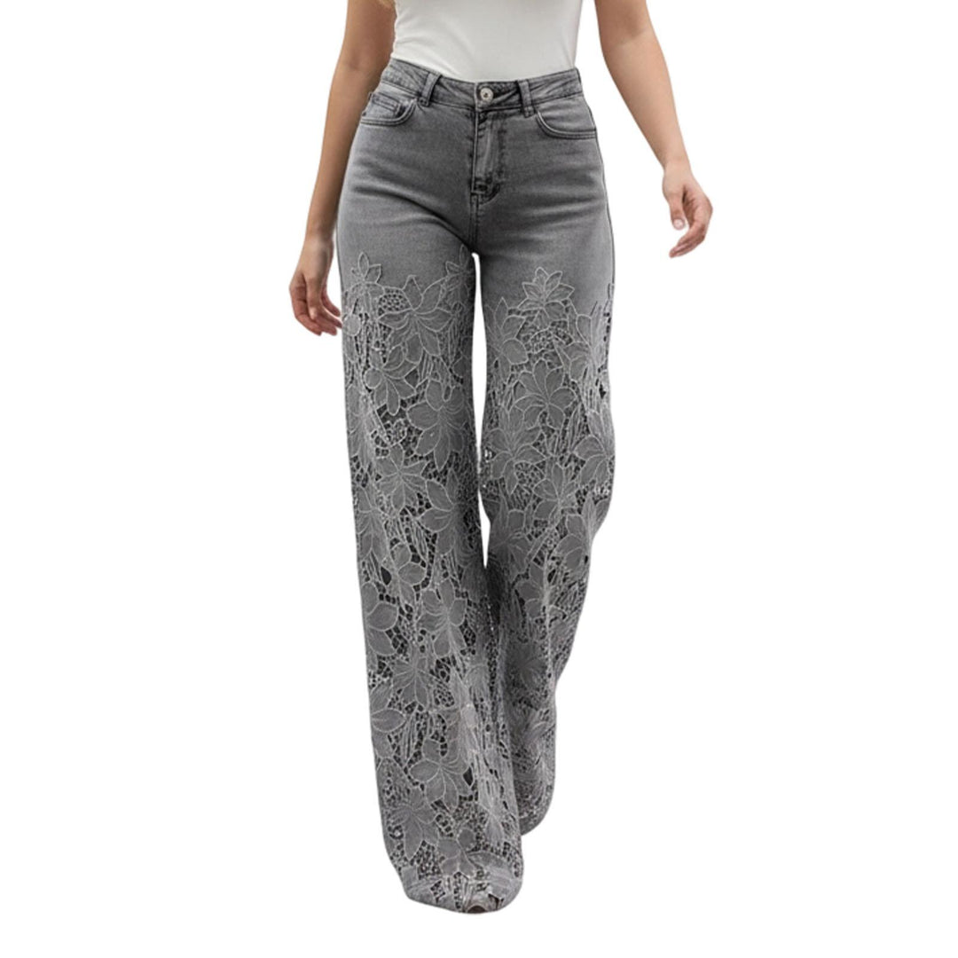 Lace Jeans for Women Hollow Lace Spliced High Waisted Fashion Jeans Loose Fit Denim Pants for Daily Wear exceptional