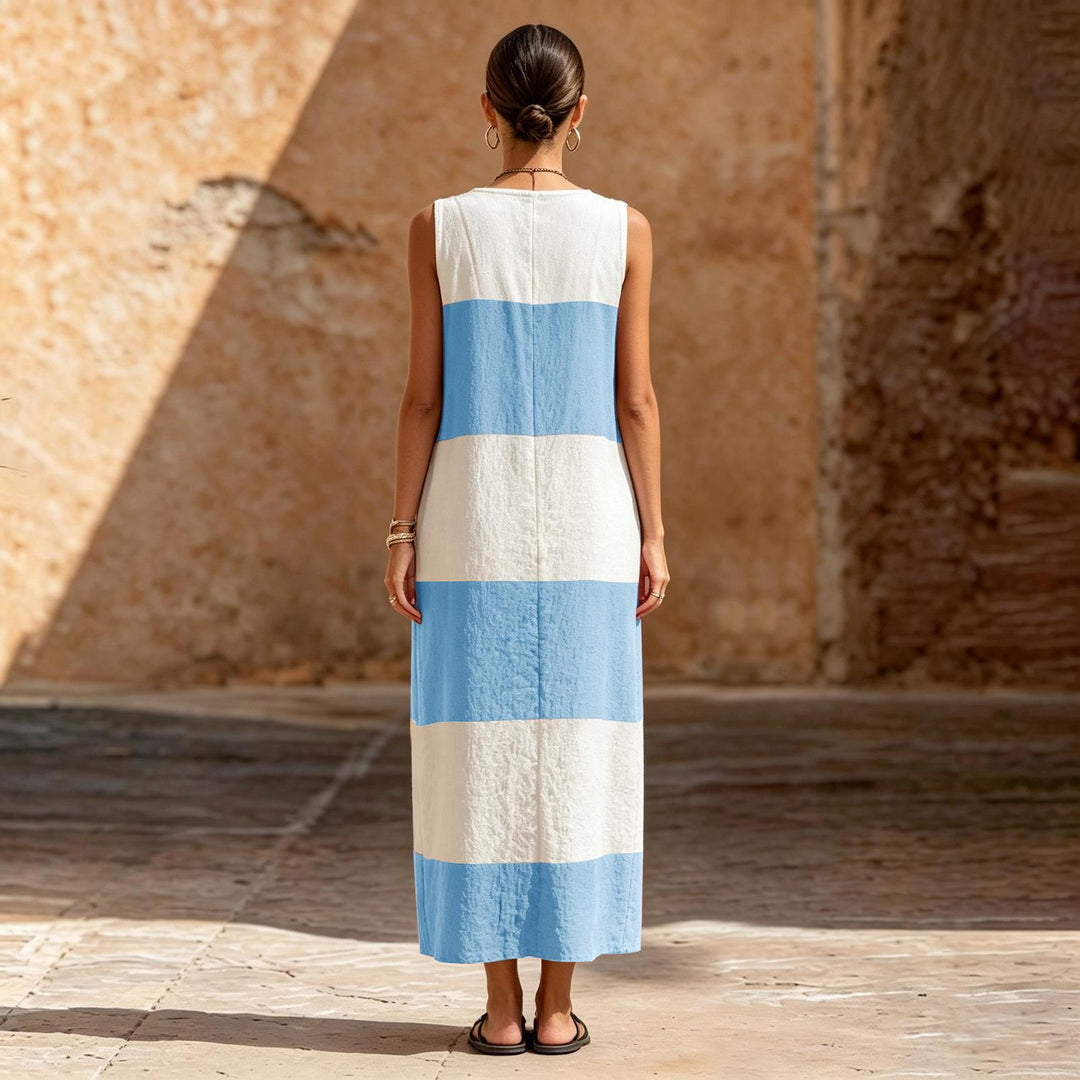 Sleeveless Dress for Women Striped Summer Vacation Beach Cover Up Sleeveless Tank Dress for Travel Dating sturdy