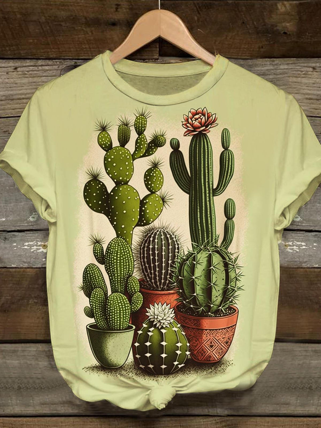 Vintage Cactus Print Crew Neck T-shirt