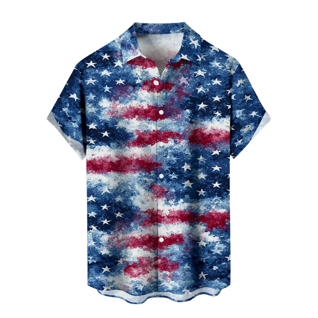 Mens Patriotic Button Down Shirts American Flag Short Sleeve Casual Button Up Hawaiian Shirts for Vacation polite