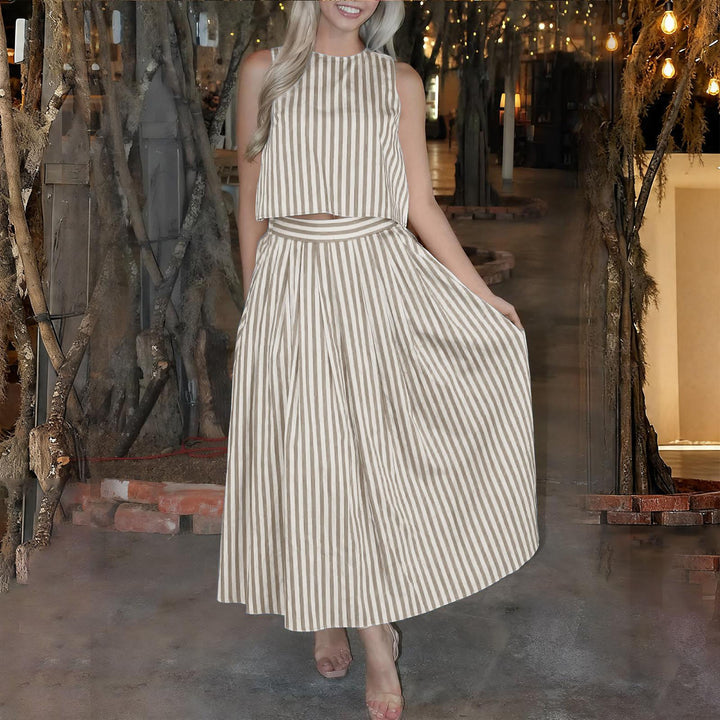 Striped Skirt Set 2 Piece Casual Sleeveless Top and Midi Skirt Summer Matching Lounge Sets for Everyday Wear adaptable