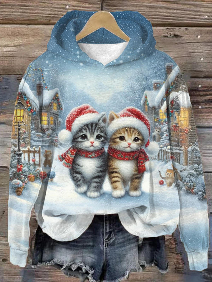 Christmas Cute Cat Printed Long Sleeve Casual Top