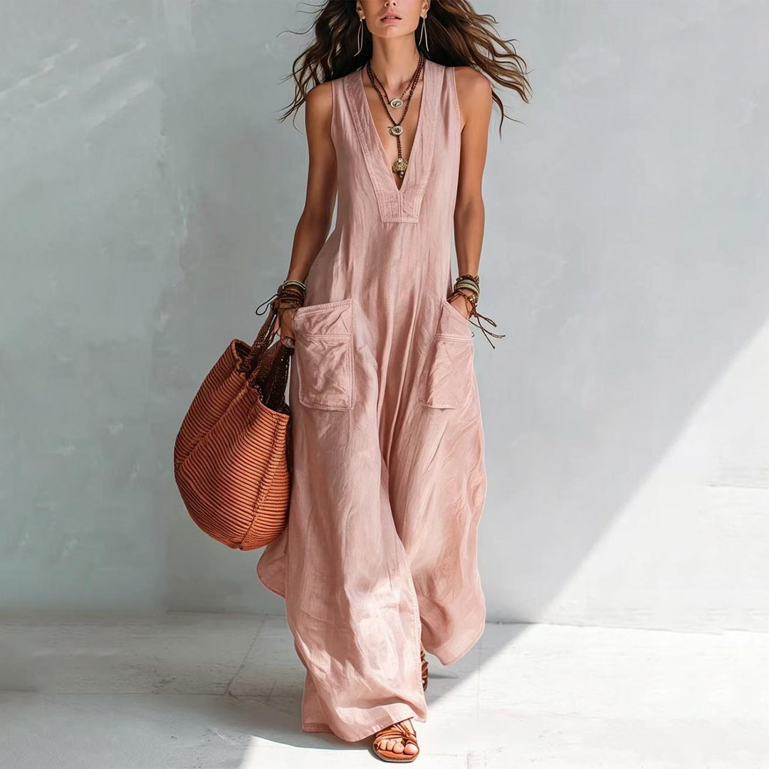 Wide Leg Jumpsuit for Women V Neck Summer Sleeveless Jumpsuits Long Overalls with Pockets for Streetwear gaudily