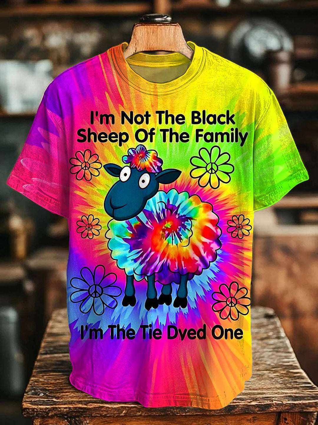 Colorful Tie Dye Sheep Funny Slogan Women's Short Sleeve Crew Neck T-shirt