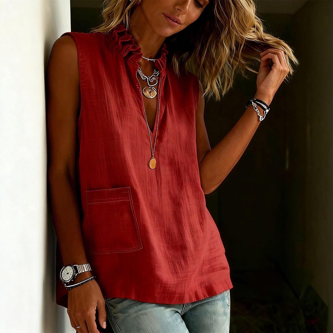 Linen Tank Tops for Women V Neck Ruffled Collar Sleeveless Shirt Summer Casual Tunic Tops for Daily Dating ordinary