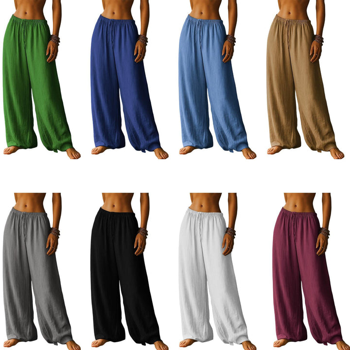 Cotton Wide Leg Pants for Women Drawstring Casual Elastic Waist Pants Flowy Cotton Beach Trousers for Travel charitable