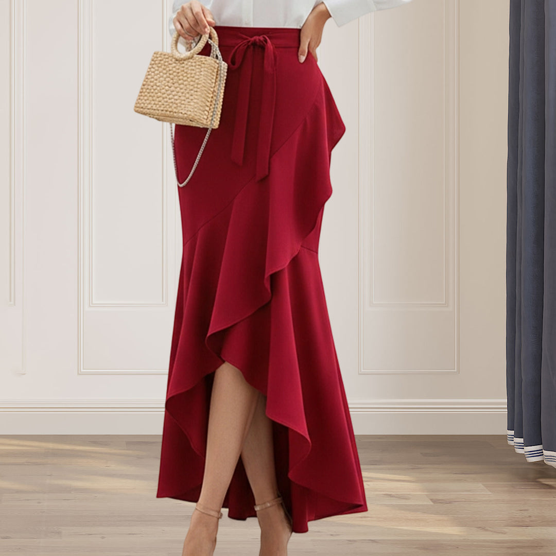 Long Plaid Skirt Mermaid A Line Women High Waist Flowy Ruffle High Low Skirts Waist Tie Clothes Daily Wear capable