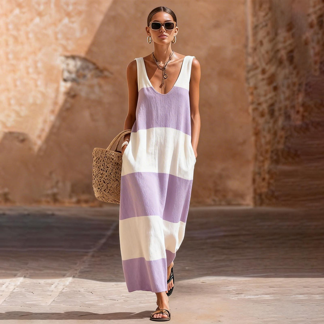 Sleeveless Dress for Women Striped Summer Vacation Beach Cover Up Sleeveless Tank Dress for Travel Dating sturdy