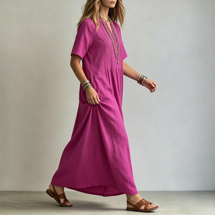 Short Sleeve Maxi Dress V Neck Short Sleeve Casual Long Dresses Loose Summer Clothes for Vacation Dating welcoming