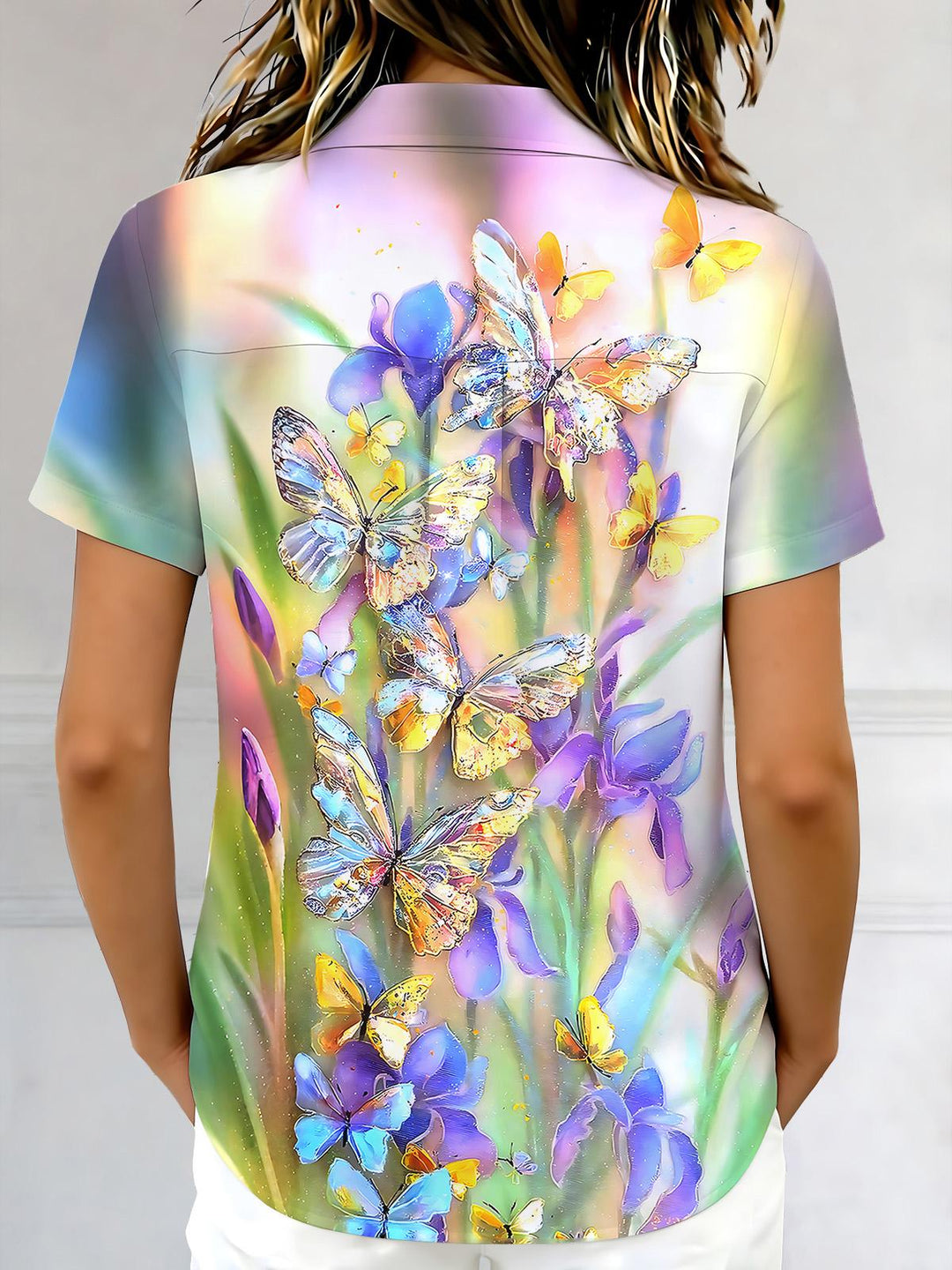 Butterfly Floral Women's Short Sleeve Shirts