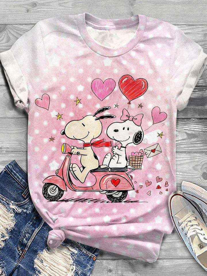 Valentine's Day Romantic Snoopy Crew Neck T-shirt
