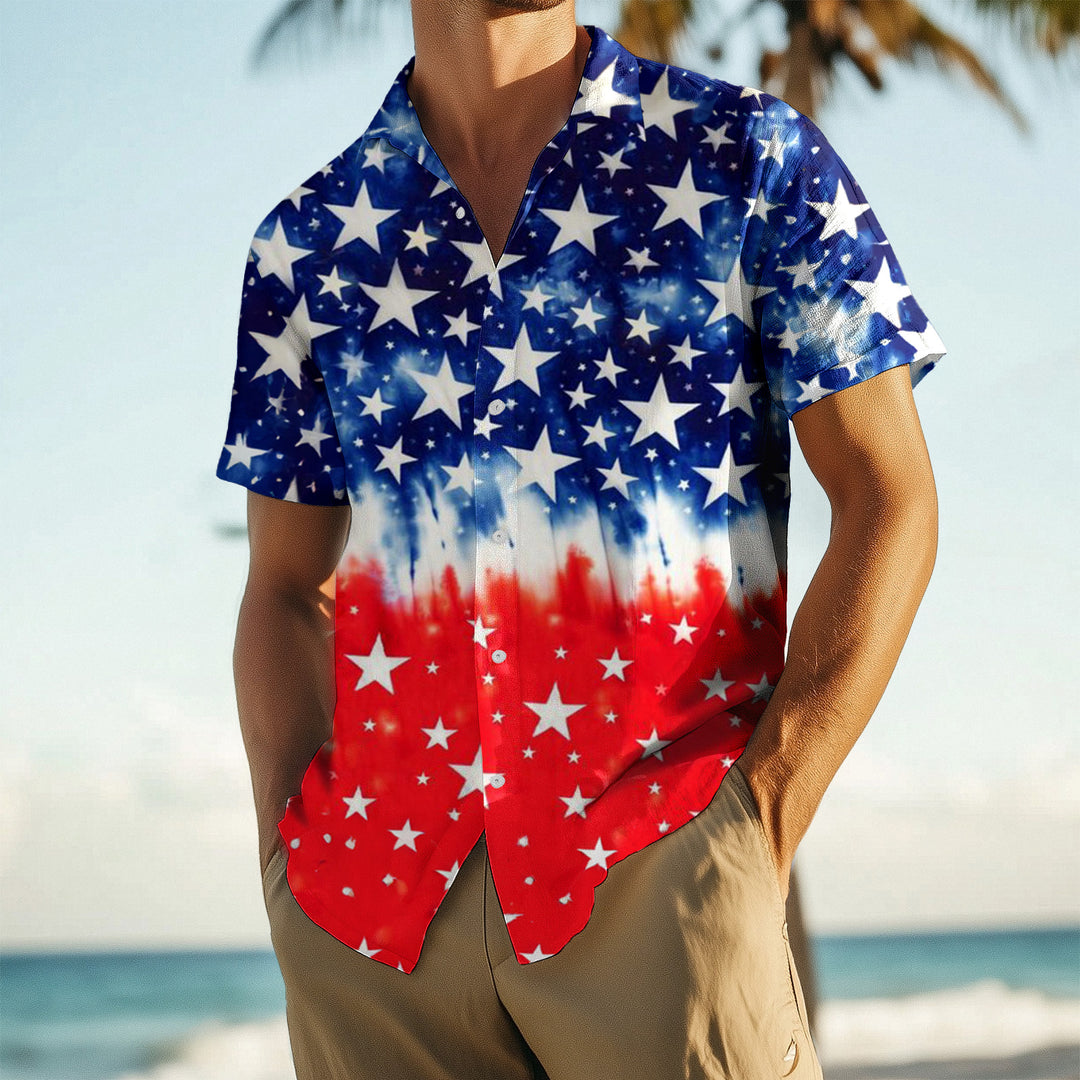 Mens Patriotic Button Down Shirts American Flag Short Sleeve Casual Button Up Hawaiian Shirts for Vacation polite