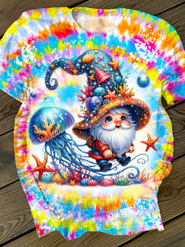Colorful Gnome Printed Crew Neck T-shirt