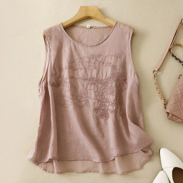 Embroidered Sleeveless Tops for Women Embroidered Summer Sleeveless Shirts Loose Fit Tank Tops for Vacation gifts