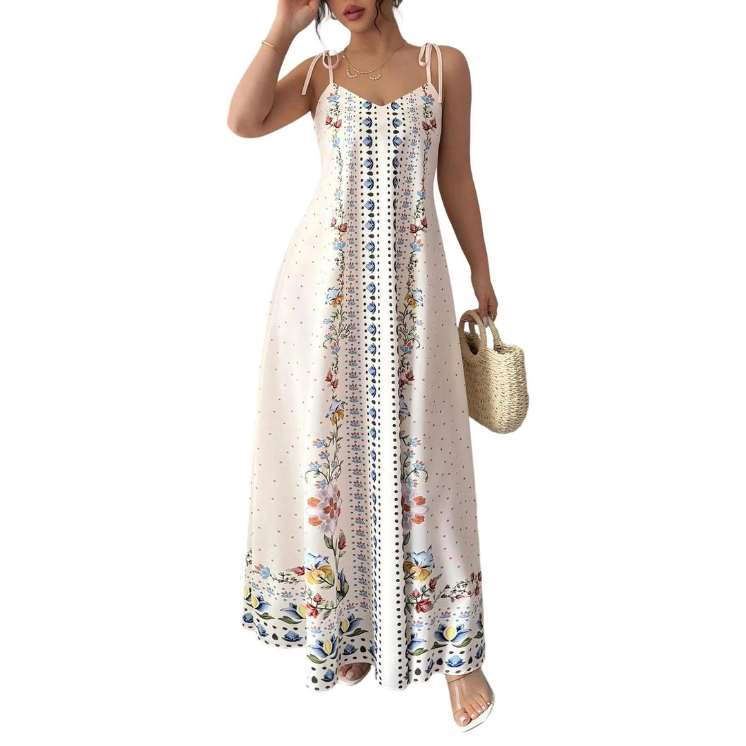 Floral Spaghetti Strap Maxi Dress Spaghetti Strap Boho Floral Maxi Dress A Line Flowy Sundresses for Beach adaptable