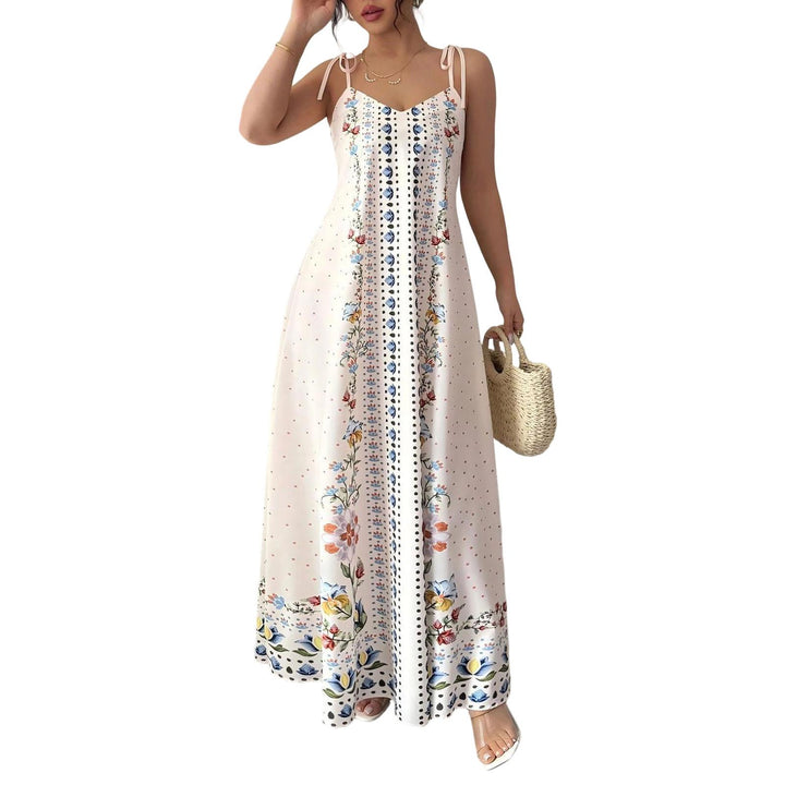 Floral Spaghetti Strap Maxi Dress Spaghetti Strap Boho Floral Maxi Dress A Line Flowy Sundresses for Beach adaptable
