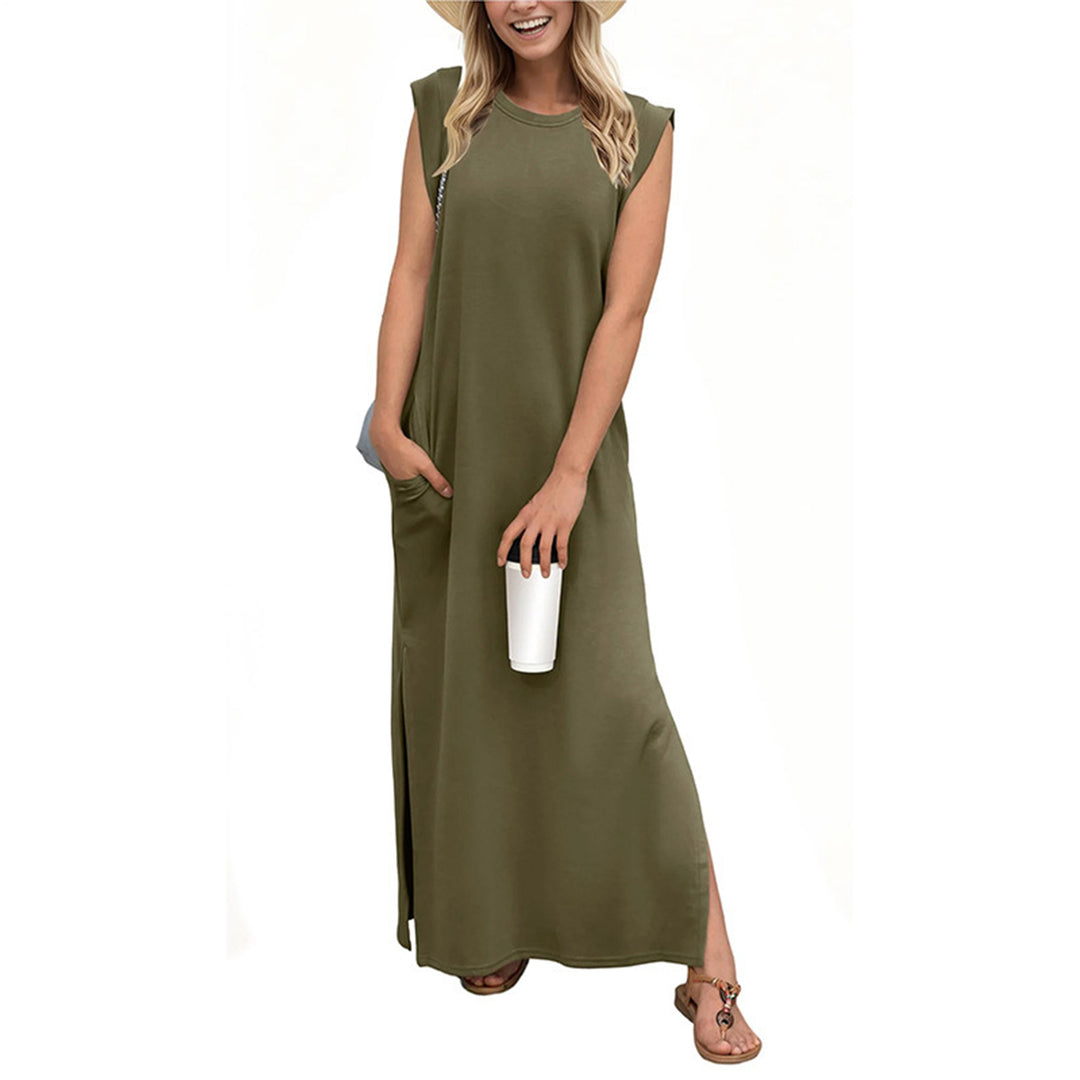 Tank Maxi Dress Sleeveless Solid Color Maxi Dress Loose Fit Side Slit Sundress for Fashionable Daily Wear Vacation Dating classy