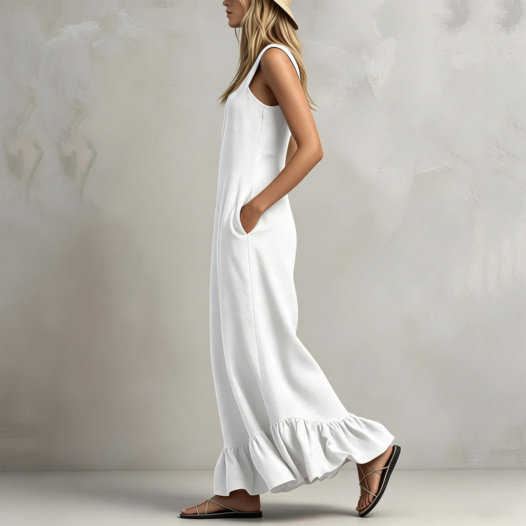 Sleeveless Jumpsuits for Women Ruffle Hems Summer Square Neck Overalls Boho Pant Overalls for Travel Daily chic