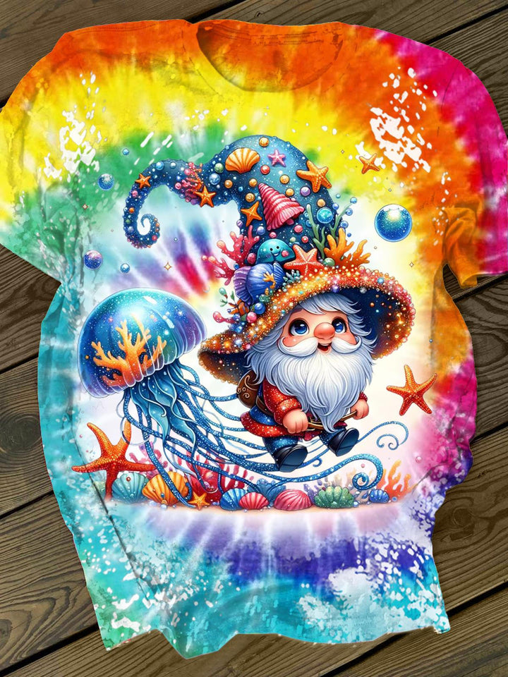 Colorful Gnome Printed Crew Neck T-shirt