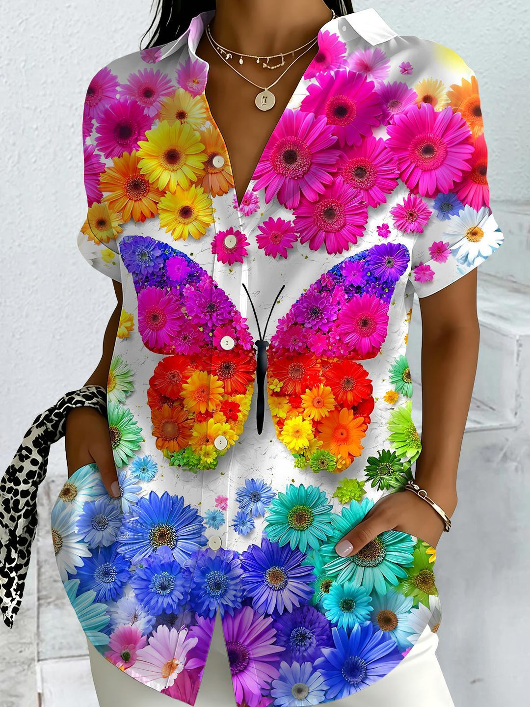 Butterfly Floral Women's Short Sleeve Shirts