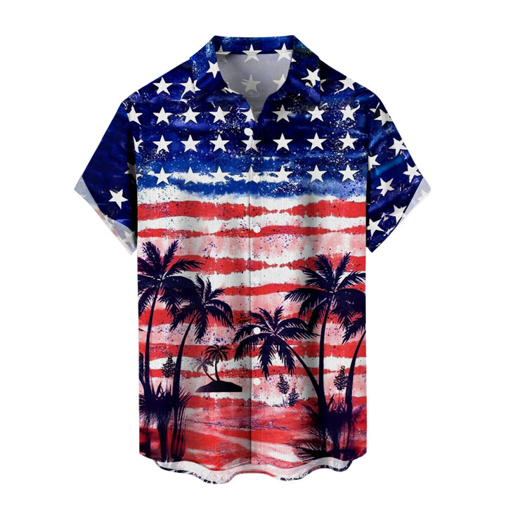 Mens Patriotic Button Down Shirts American Flag Short Sleeve Casual Button Up Hawaiian Shirts for Vacation polite