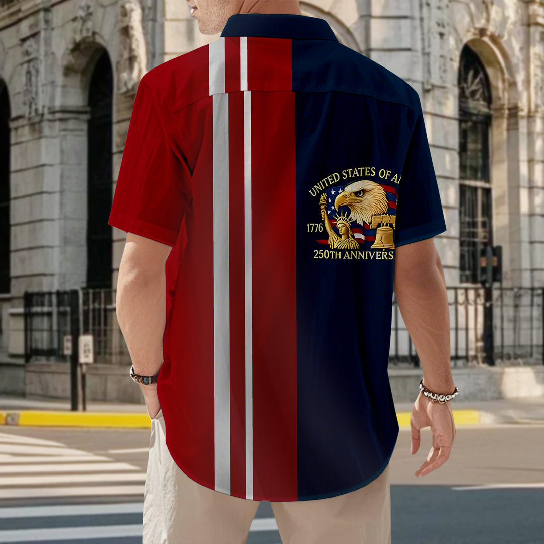 Patriotic Button Up Shirts for Men Flag 250 Years Lapel Short Sleeve Casual Trendy Hawaiian Shirts for Travel useful