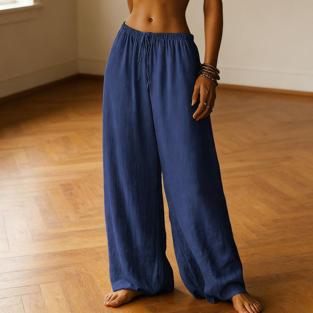 Cotton Wide Leg Pants for Women Drawstring Casual Elastic Waist Pants Flowy Cotton Beach Trousers for Travel charitable