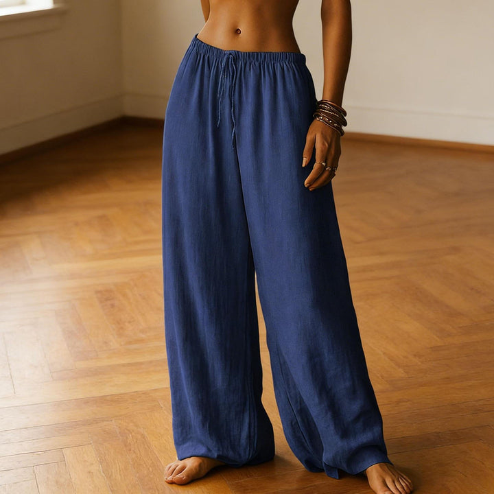Cotton Wide Leg Pants for Women Drawstring Casual Elastic Waist Pants Flowy Cotton Beach Trousers for Travel charitable