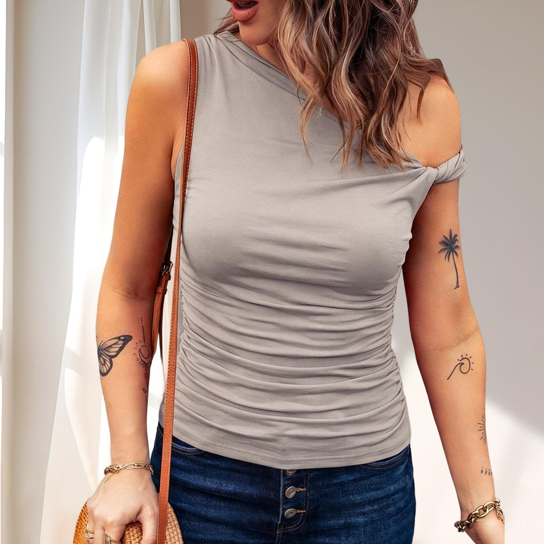 Off the Shoulder Tops for Women Asymmetrical Neck Ruched Sleeveless Shirts Twist Strap Vests Daily Wear elegance