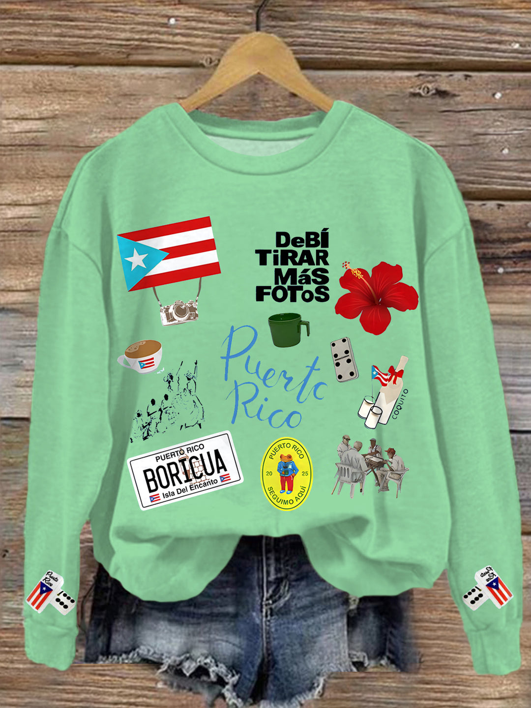 Dtmf Puerto Rico Printed Long Sleeve Casual Top