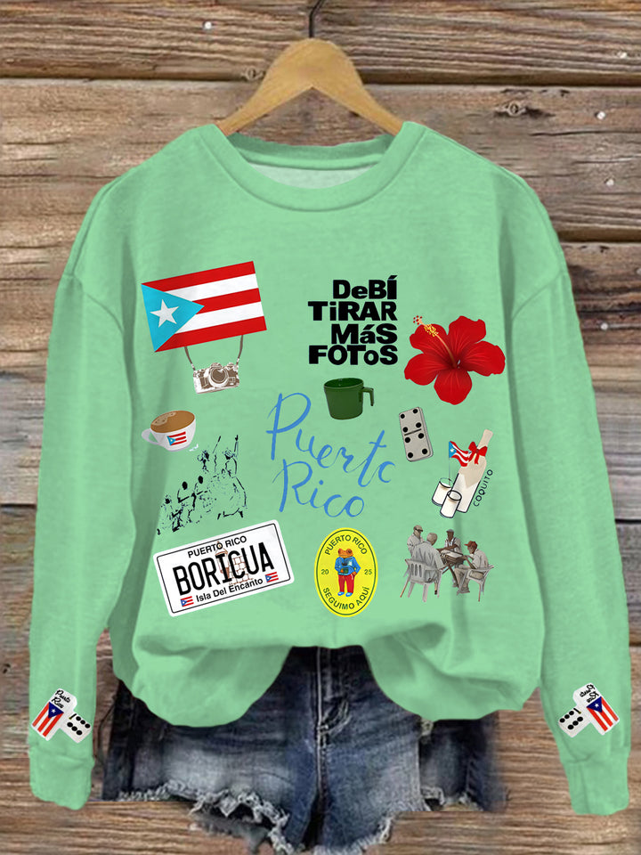 Dtmf Puerto Rico Printed Long Sleeve Casual Top