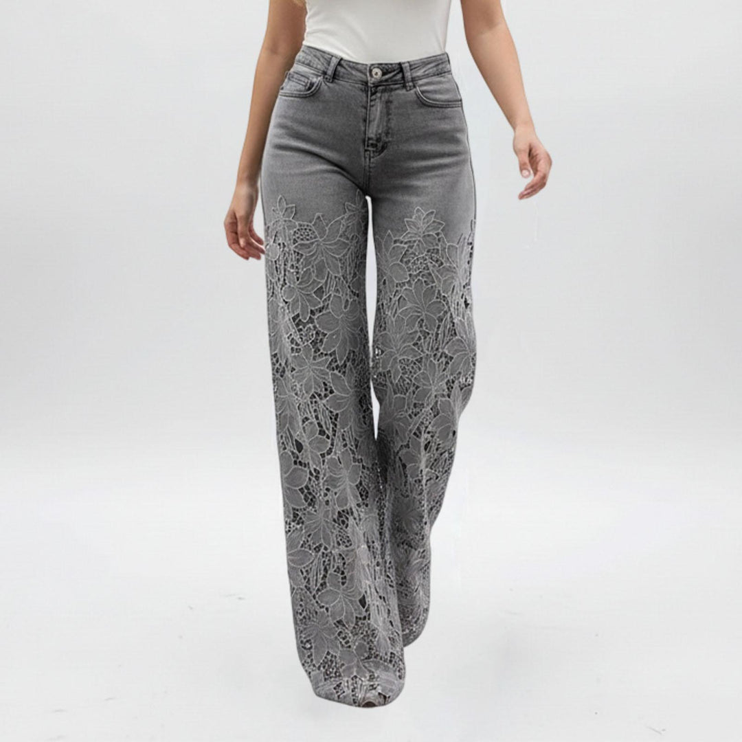 Lace Jeans for Women Hollow Lace Spliced High Waisted Fashion Jeans Loose Fit Denim Pants for Daily Wear exceptional