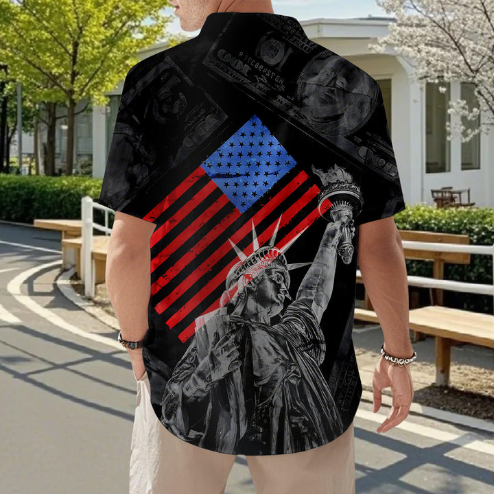 Flag Button Up Shirt Men Eagle Print Short Sleeve Button Down Patriotic Hawaiian Shirts for Parade Party amiable