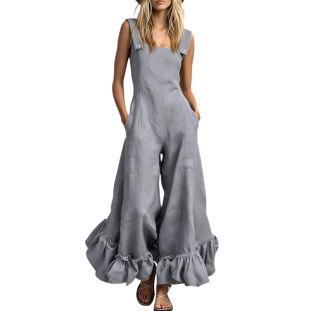 Sleeveless Jumpsuits for Women Ruffle Hems Summer Square Neck Overalls Boho Pant Overalls for Travel Daily chic