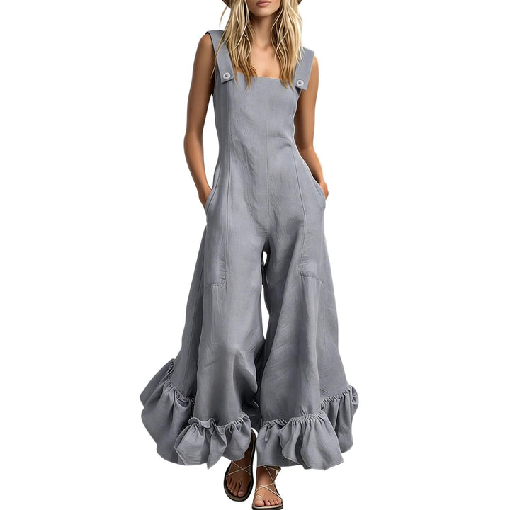 Sleeveless Jumpsuits for Women Ruffle Hems Summer Square Neck Overalls Boho Pant Overalls for Travel Daily chic