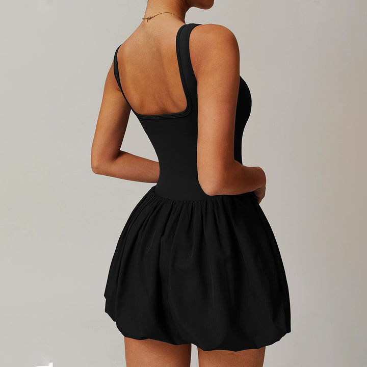 Tennis Dresses for Women Square Neck Summer Sleeveless Athletic Backless Mini Dress with Shorts for Running noble