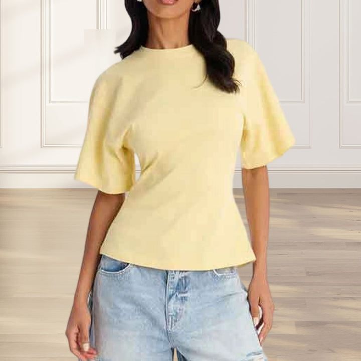 Zipper Back Shirt for Women Back Zipper Crewneck Short Sleeve Cinched Waist Top for Daily Wear Vacation method