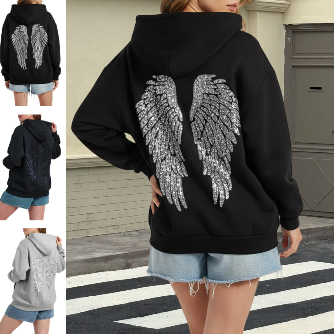 Angel Wings Hoodie Women Sequin Glitter Casual Oversized Long Sleeve Pullover Hoodies Trendy Tops for Travel here