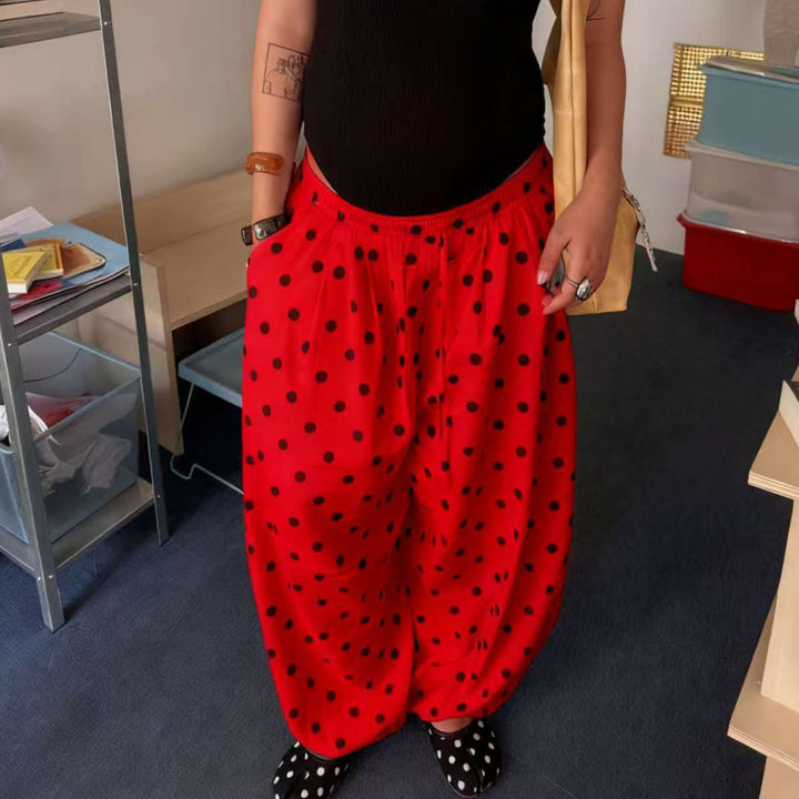 Baggy Wide Leg Pants for Women Dot Print Elastic Waist Wide Leg Palazzo Pants with Pockets for Daily Wear sturdy