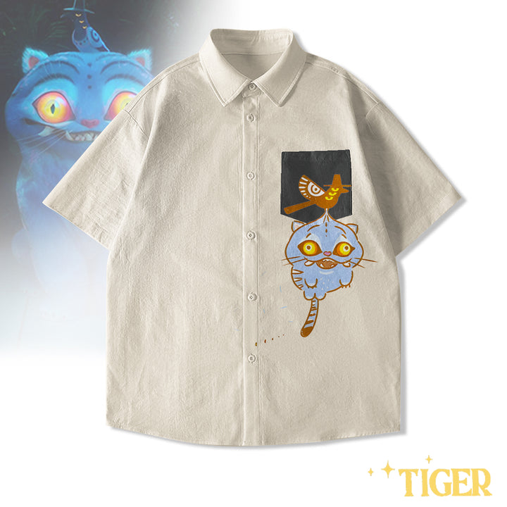 Demon Hunter Tiger Short Sleeve Men's Shirts With Pocket