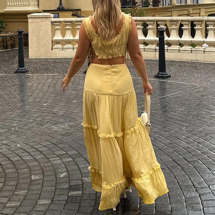 2 Piece Maxi Skirt Sets for Women Side Tie Boho Sleeveless Crop Tank Tops and High Waist Long Skirt for Beach top sale