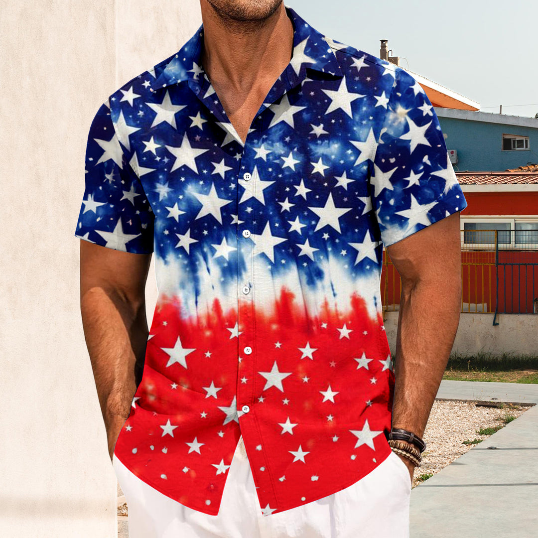 Mens Patriotic Button Down Shirts American Flag Short Sleeve Casual Button Up Hawaiian Shirts for Vacation polite