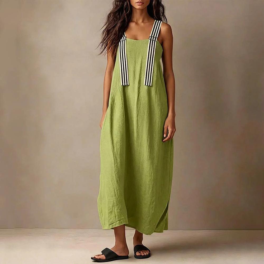 Midi Sleeveless Dresses for Women Striped Shoulder Strap Beach Vacation Loose Sleeveless Dress for Travel useful