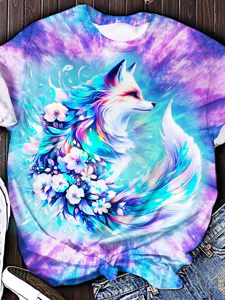Shining Floral Fox Crew Neck T-shirt