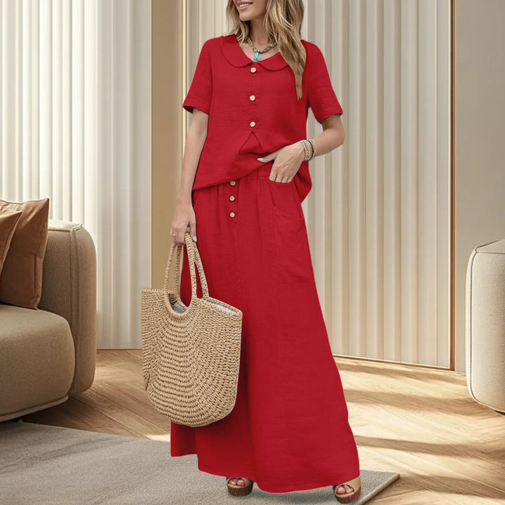 2 Piece Skirt Set Solid Cotton Two Piece Sets Short Sleeve Top and Maxi Skirt Casual Outfit for Daily Wear everywhere